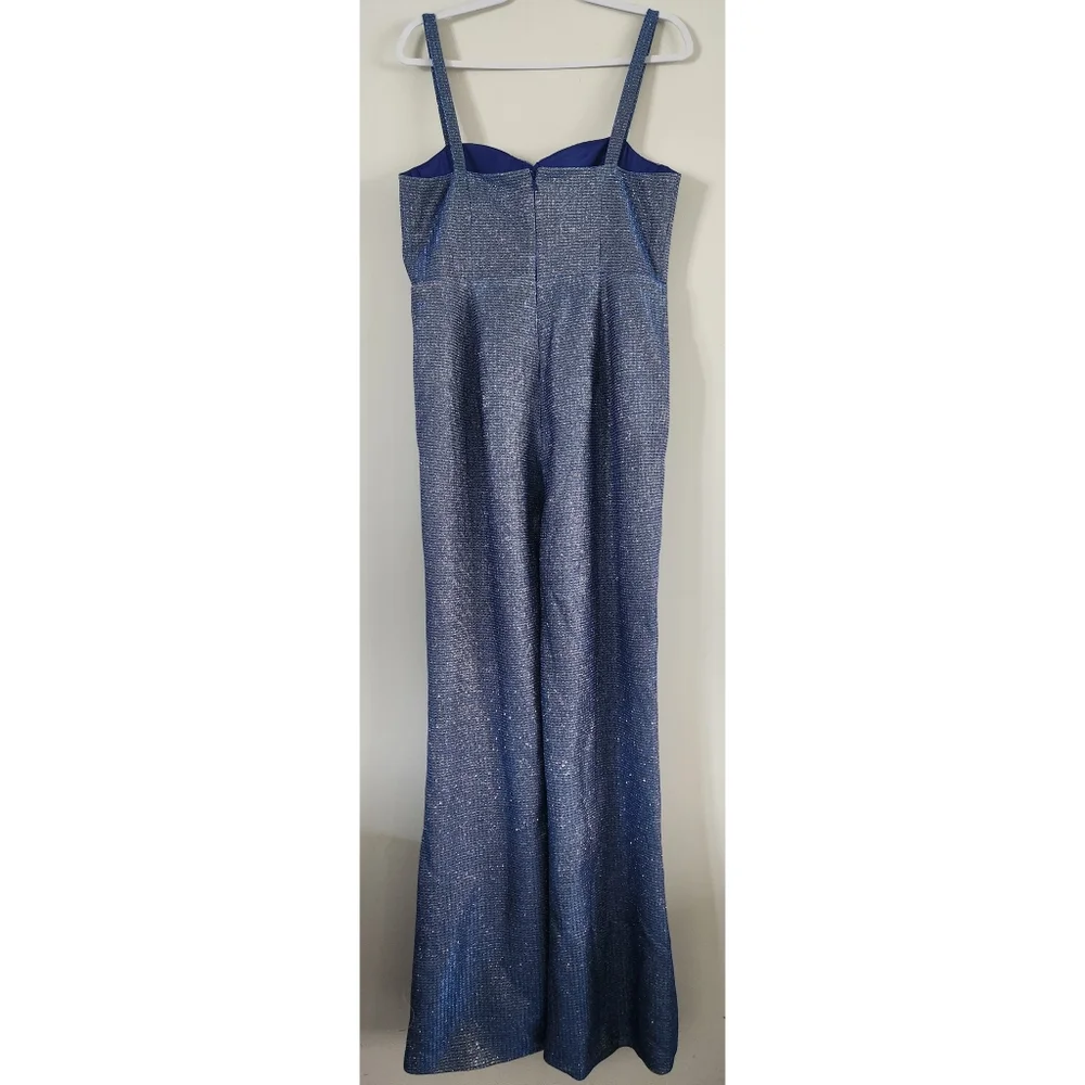 NWOT ASOS Blue Metallic Cupped Flare Jumpsuit Size 10 - Picture 5 of 11